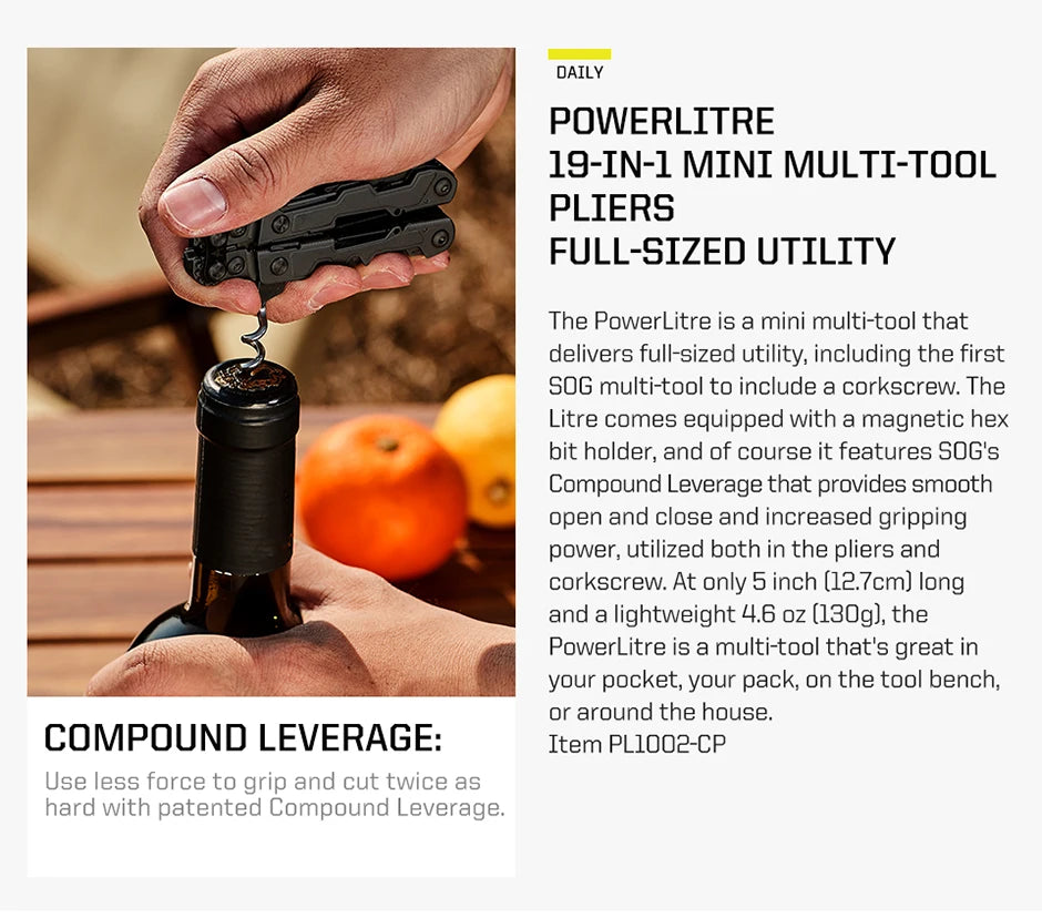 SOG PowerLitre 19 in 1 Multi-Tool Folding Pliers,Toughbuilt EDC Gadgets Multifunctional Hand Tools for Outdoor Survival Camping