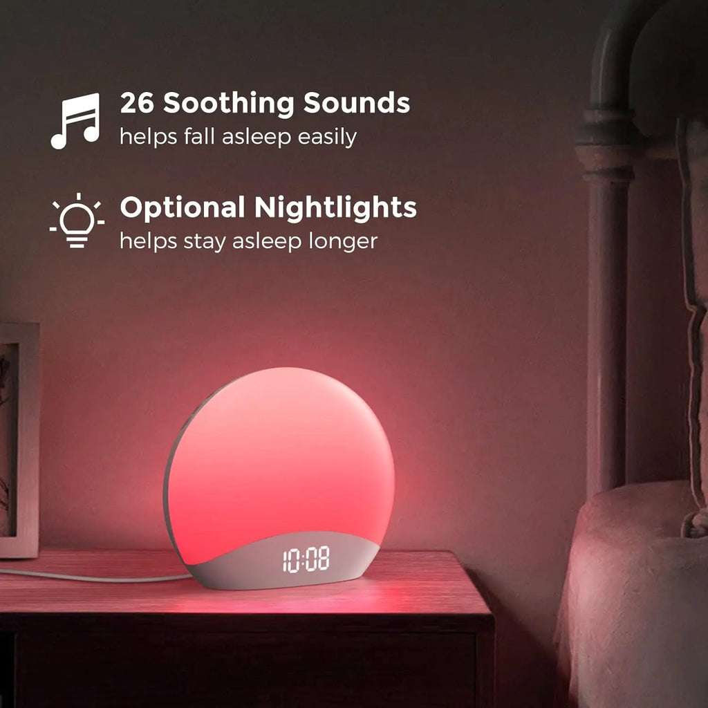 Awakening Wake Up Sunrise Alarm Clock Table Clock Dimmable with 3 Ring 8 Nightlight 26 Sound Sleep Timer Night Light