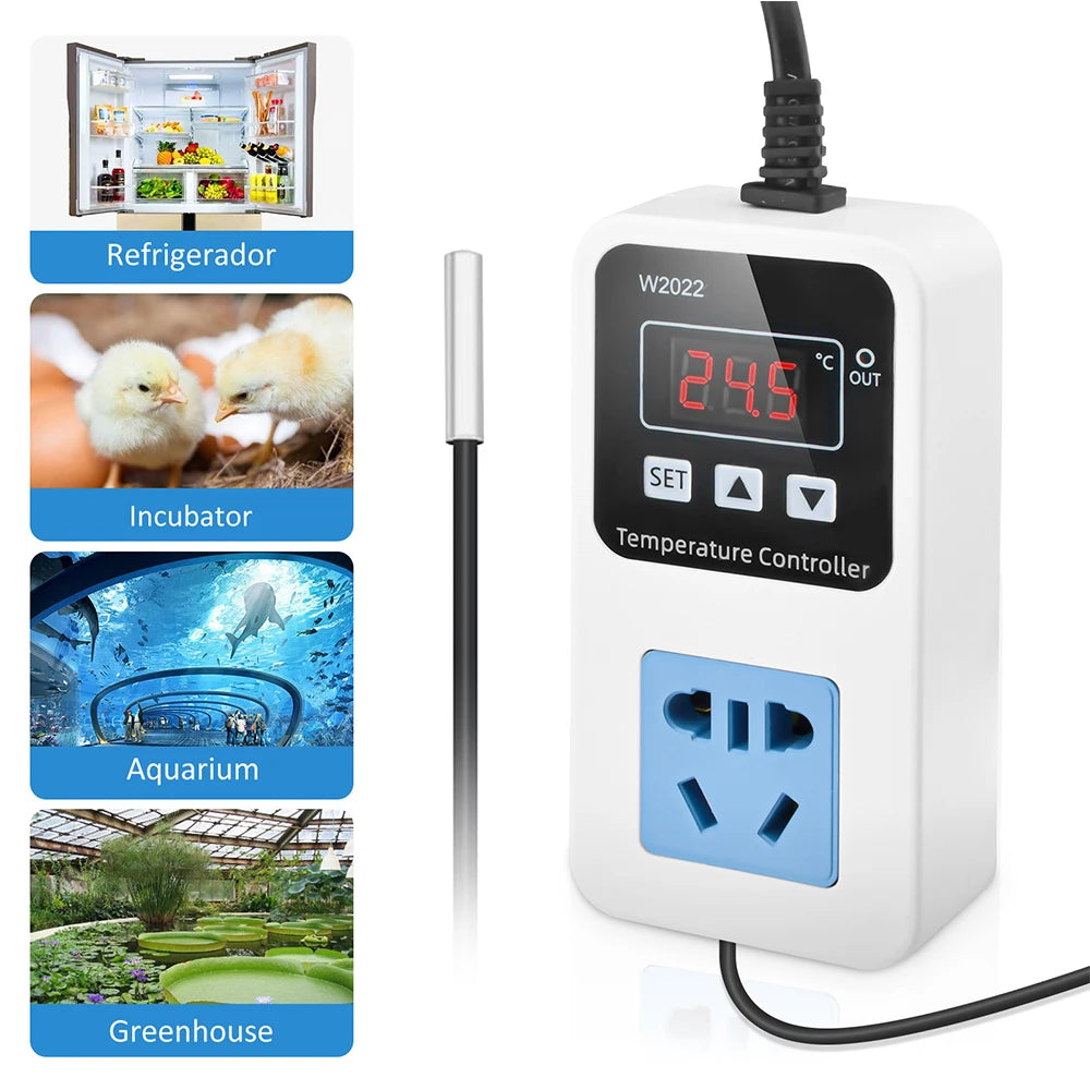 W2022 Temperature Controller 110-220V Thermostat Outlet Heat Mat Greenhouse Temperature Controller with NTC Sensor