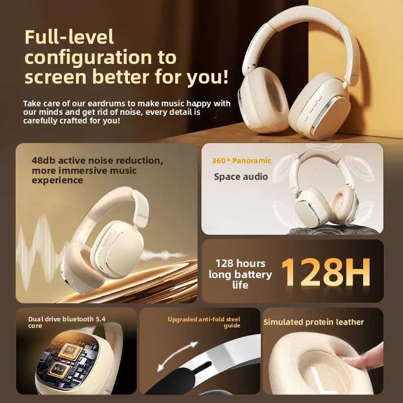 Acer ANC Bluetooth Headphones Surround Sound Headsets with HD Mic Active Noise Cancelling Earphones ENC-Calling 1000mAh OHR525