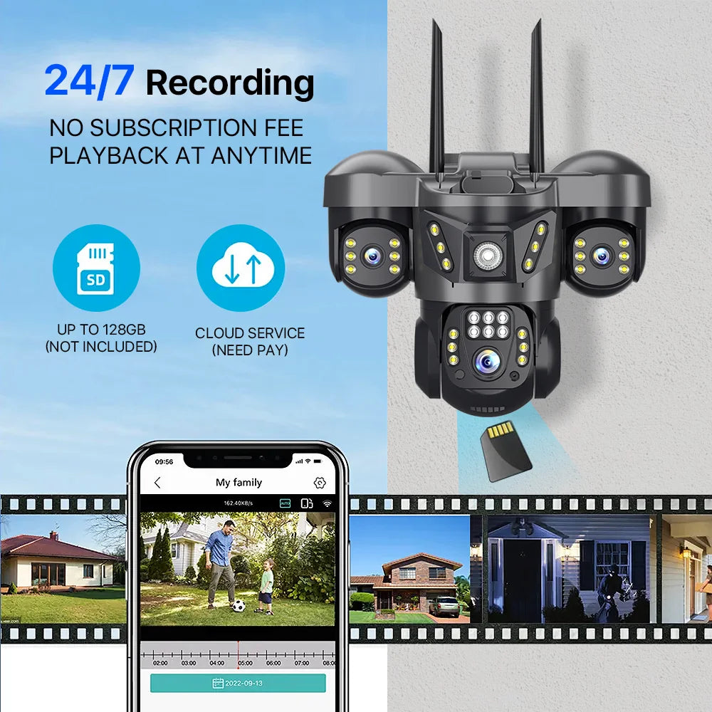 V380 Pro WiFi IP Camera Outdoor 15MP 8K Triple Lenses Triple Screens Security Video Monitor Night Vision Waterproof CCTV Cameras