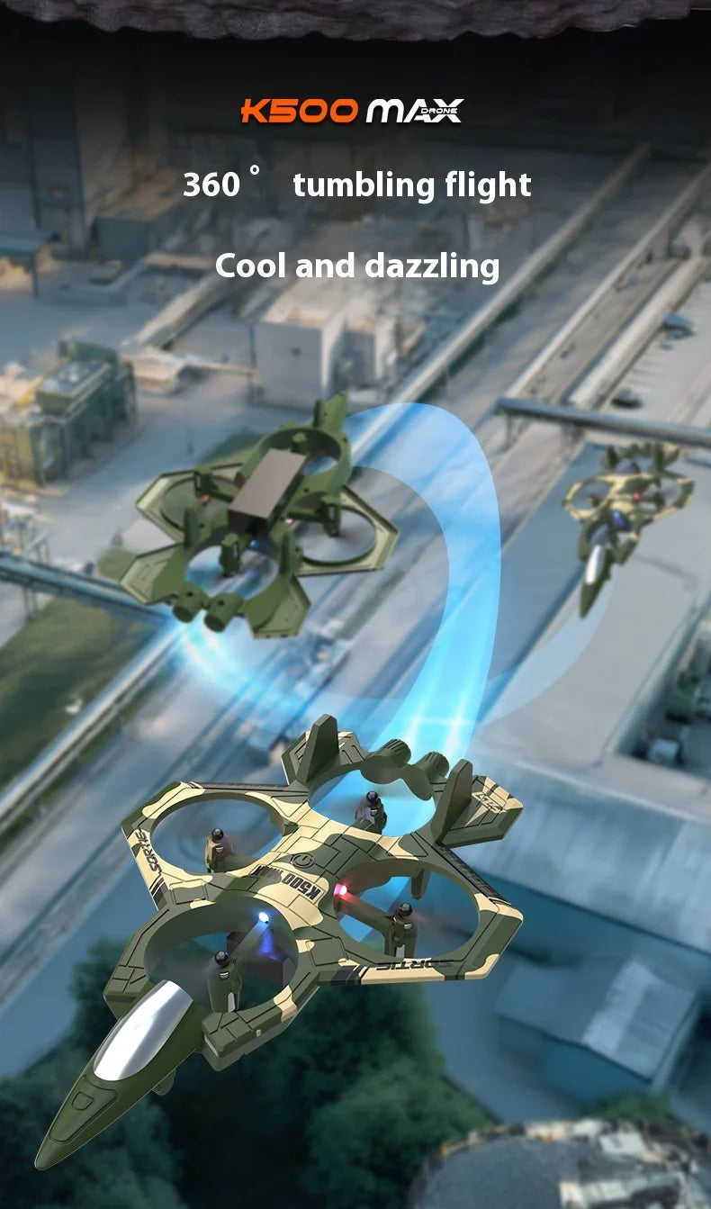 K500max Fighter Jet Quadcopter Drone Rolling Stunt Lights Rc Airplane no camera that can fly