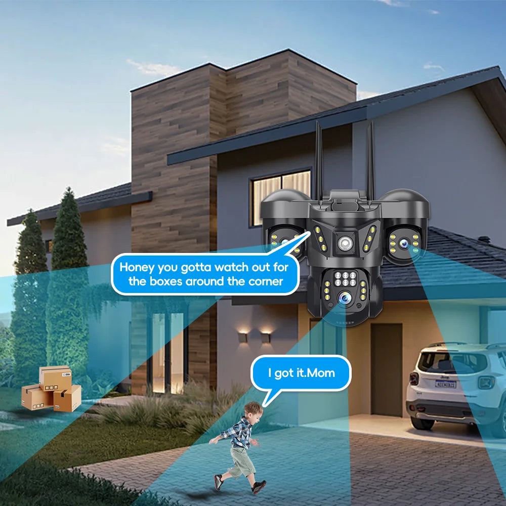 V380 Pro WiFi IP Camera Outdoor 15MP 8K Triple Lenses Triple Screens Security Video Monitor Night Vision Waterproof CCTV Cameras