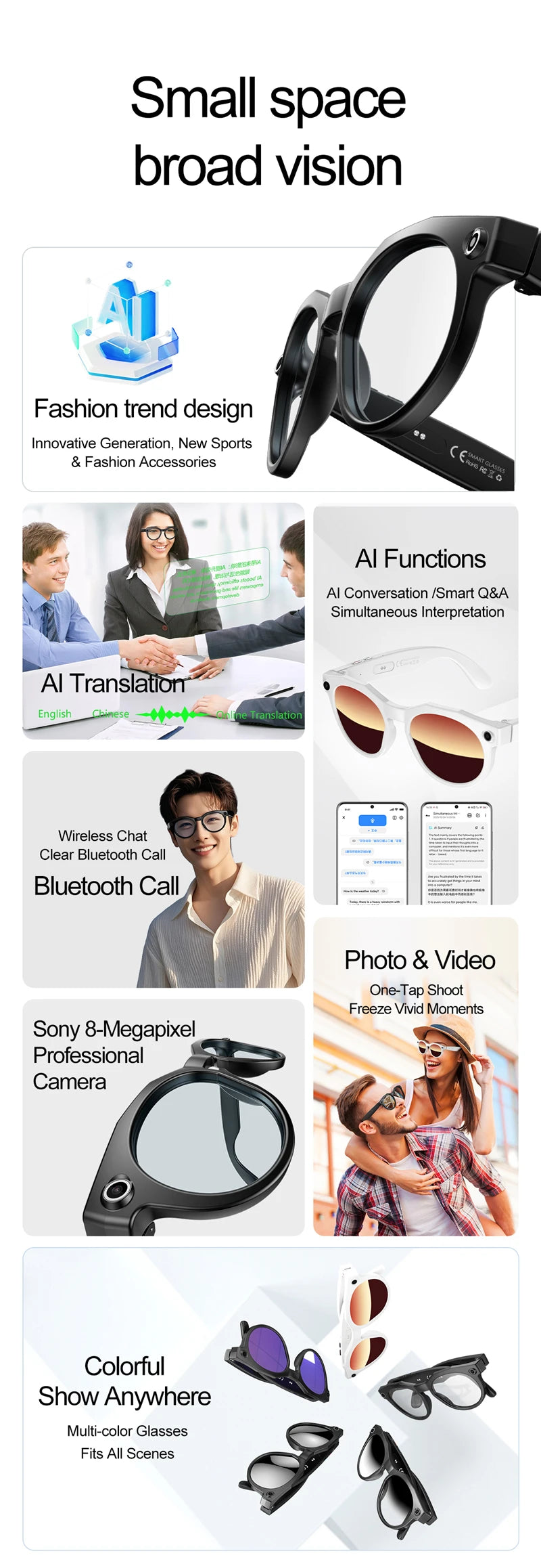 2026 8K HD AI Smart Glasses Men Chat GPT 800MP Camera Bluetooth Call AI Translation Voice Assistant Control Sunglasses Women