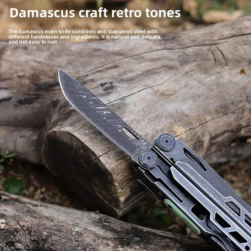 BHBT 15 in 1 Multi Tool Pliers Multi-functional Wrench with Damascus Knife Folding EDC Outdoor Survival Multi Tool Home Repair
