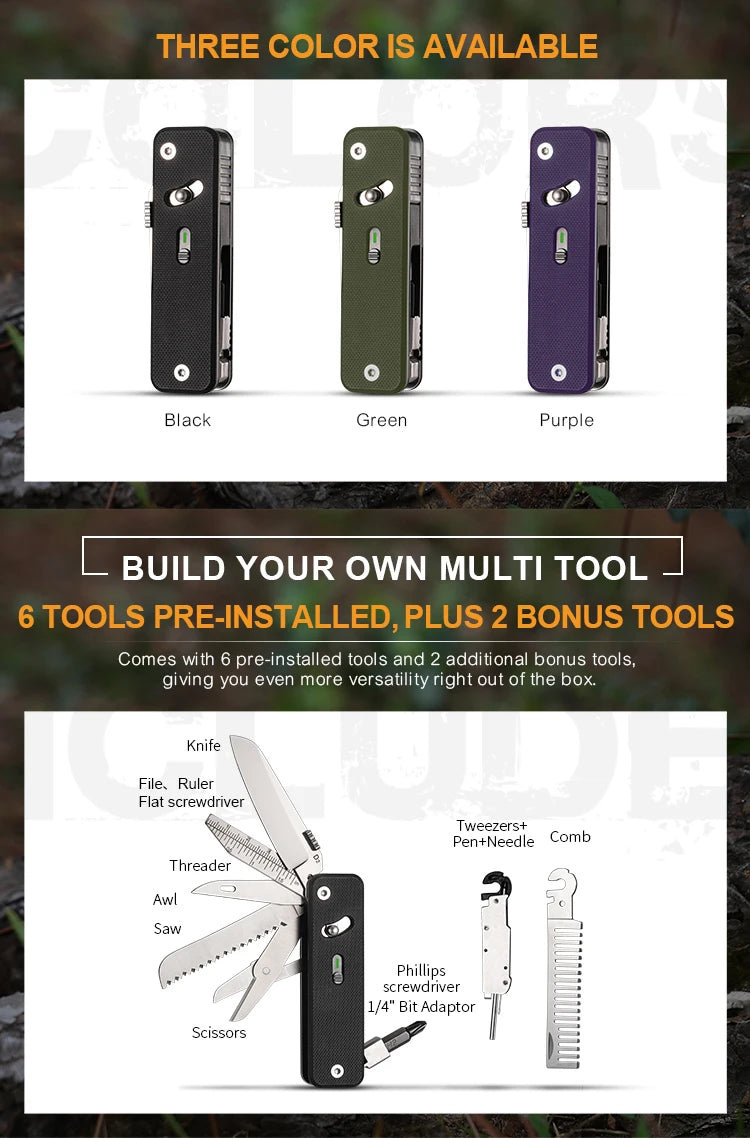 ROXON S503G Flex Companion Tool Modular Design and Customizable Pocket Tool, Preinstalled with 8 Essential Tools (1/4" Bit Drive