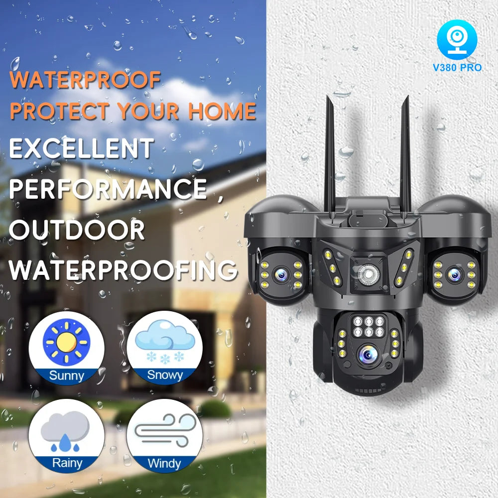 V380 Pro WiFi IP Camera Outdoor 15MP 8K Triple Lenses Triple Screens Security Video Monitor Night Vision Waterproof CCTV Cameras