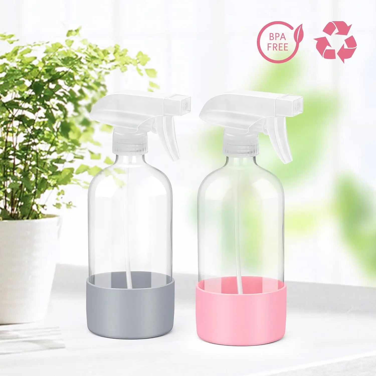 1/2PCS 500ML/16oz Glass Spray Bottle with Silicone Sleeve Empty Clear Bottle Set for Aromatherapy Facial Hydration Hair Care