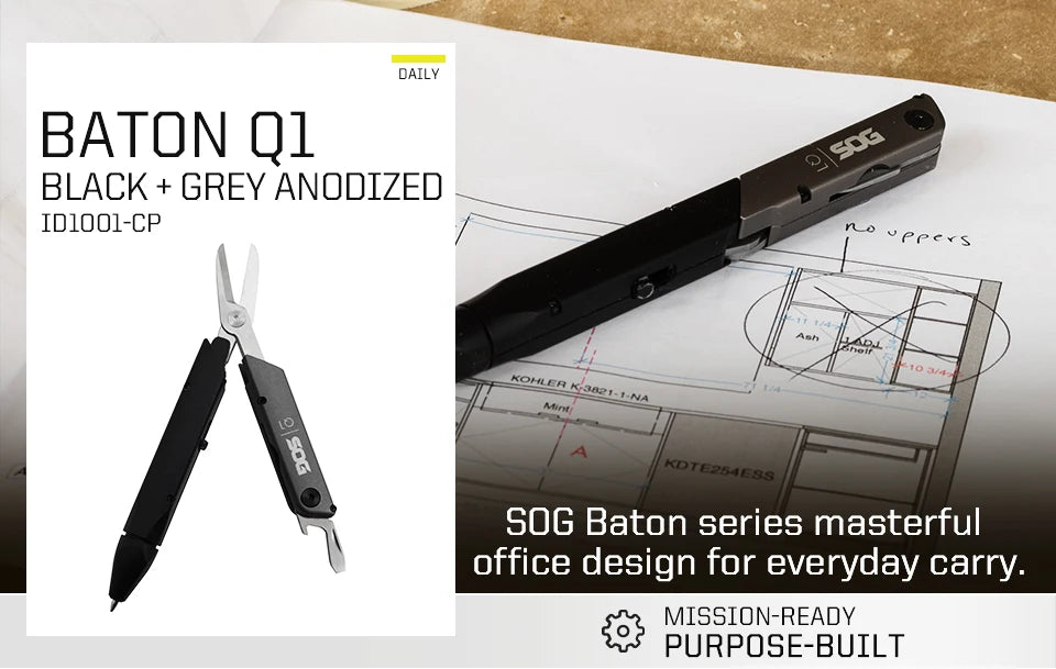 SOG 4 in 1 BATON Q1 Multi-Tool Folding Scissors EDC Tactical Pen Multifunctional Portable Tools Pocket Screwdriver Bottle Opener