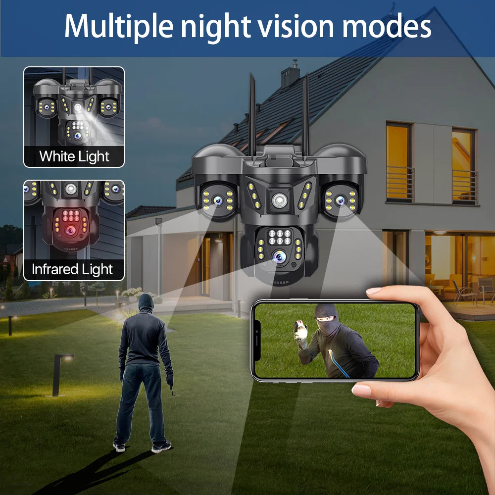 V380 Pro WiFi IP Camera Outdoor 15MP 8K Triple Lenses Triple Screens Security Video Monitor Night Vision Waterproof CCTV Cameras