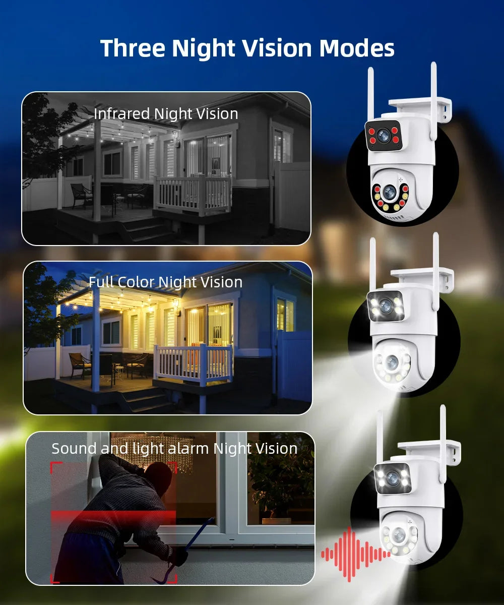 Outdoor Wireless Security IP Camera 4K 8MP HD Dual Lens External Wifi PTZ Camera Auto Tracking Street Surveillance Camera iCsee