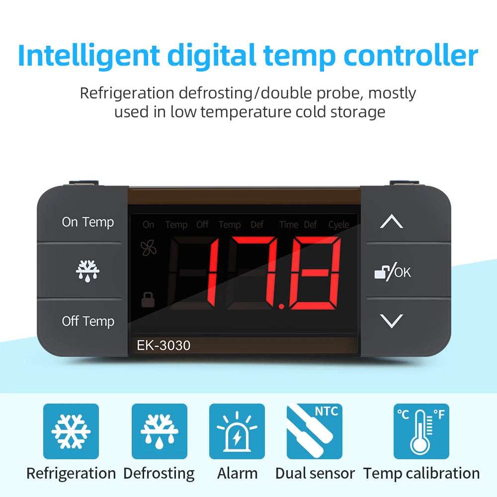 Digital Thermostat for Incubator Temperature Controller Heating Cooling Refrigeration Defrosting Fan Thermostat Relay Sensor