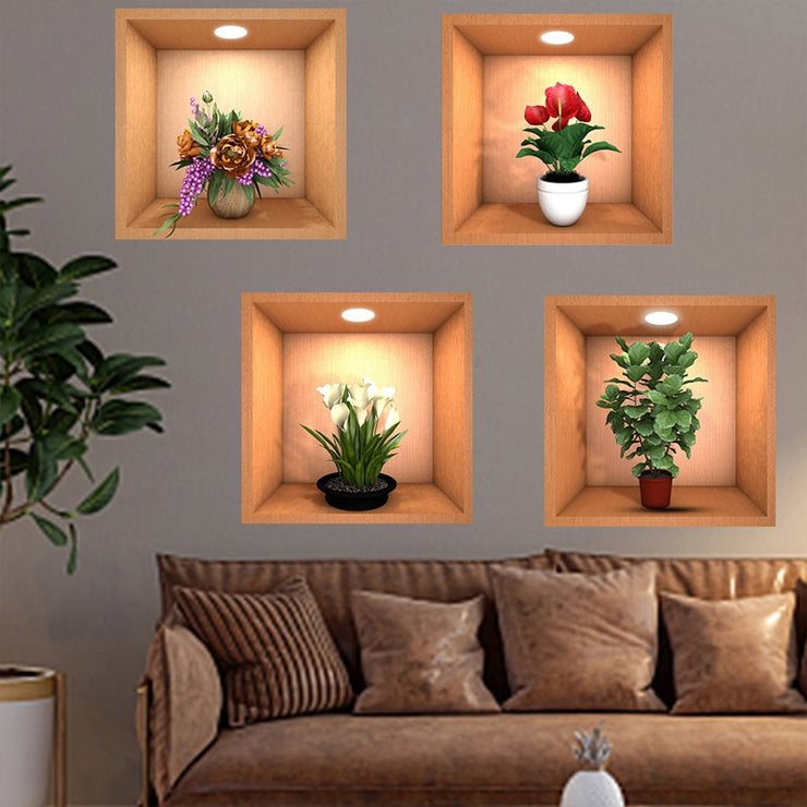 4pcs Plant Pattern Wall Sticker For Living Room