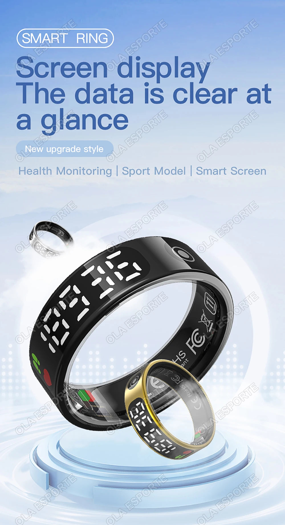SR08 Smart Ring with Charging Box for Men Women LED Display Screen Gesture Control Health Monitor 5ATM Waterproof Sports Rings