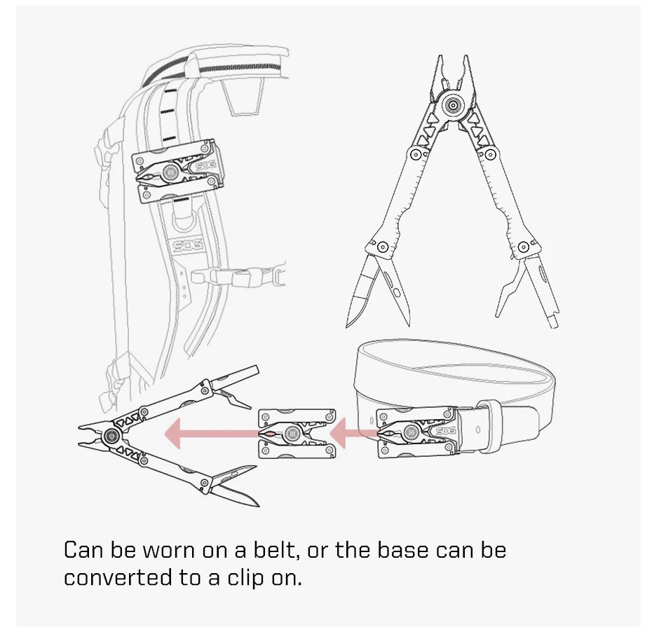 SOG Sync Mini Wearable Multitool Belt Buckle EDC Traveler Multi Tools Folding Pliers, Knife and 12 Survival Tools Kit For Men
