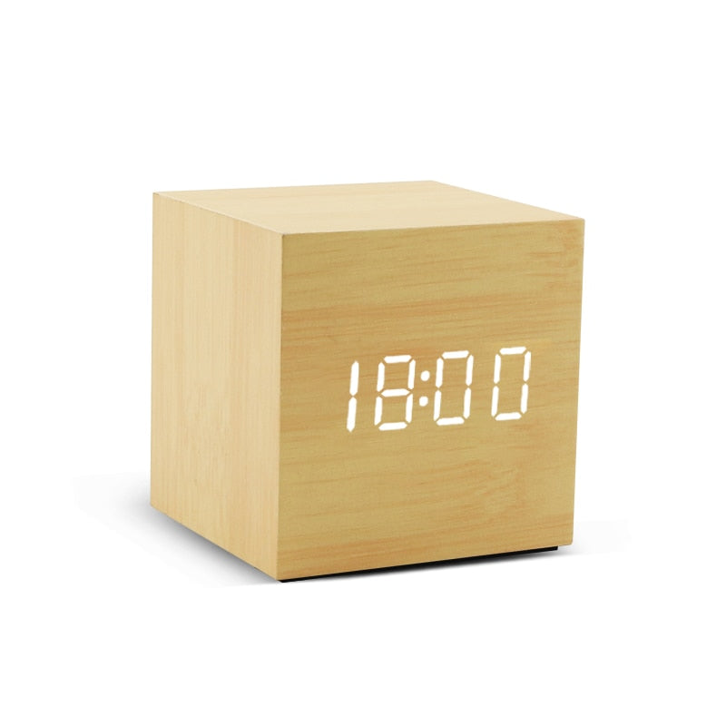 Table Voice Control Digital Wood Alarm Clock