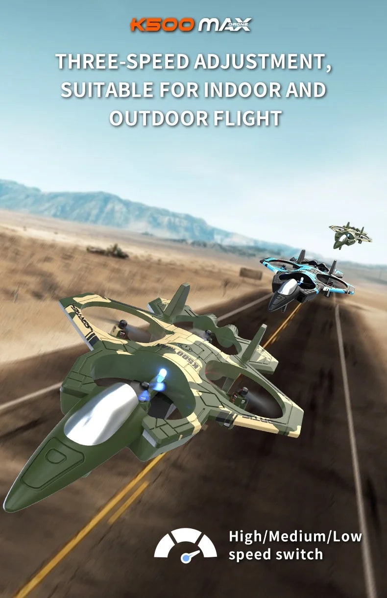 K500max Fighter Jet Quadcopter Drone Rolling Stunt Lights Rc Airplane no camera that can fly