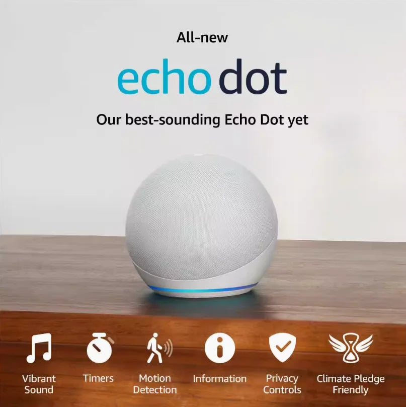 Smart Speaker with Clock Display | Echo Dot 5th & 4th Generation Alexa Voice Assistant Combo