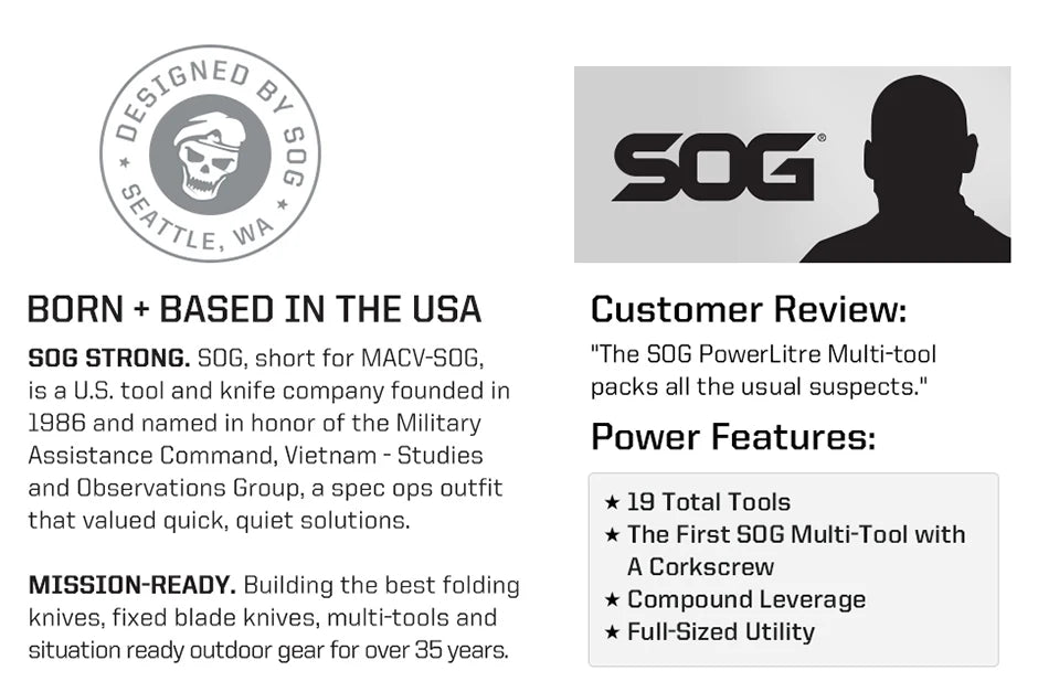 SOG PowerLitre 19 in 1 Multi-Tool Folding Pliers,Toughbuilt EDC Gadgets Multifunctional Hand Tools for Outdoor Survival Camping