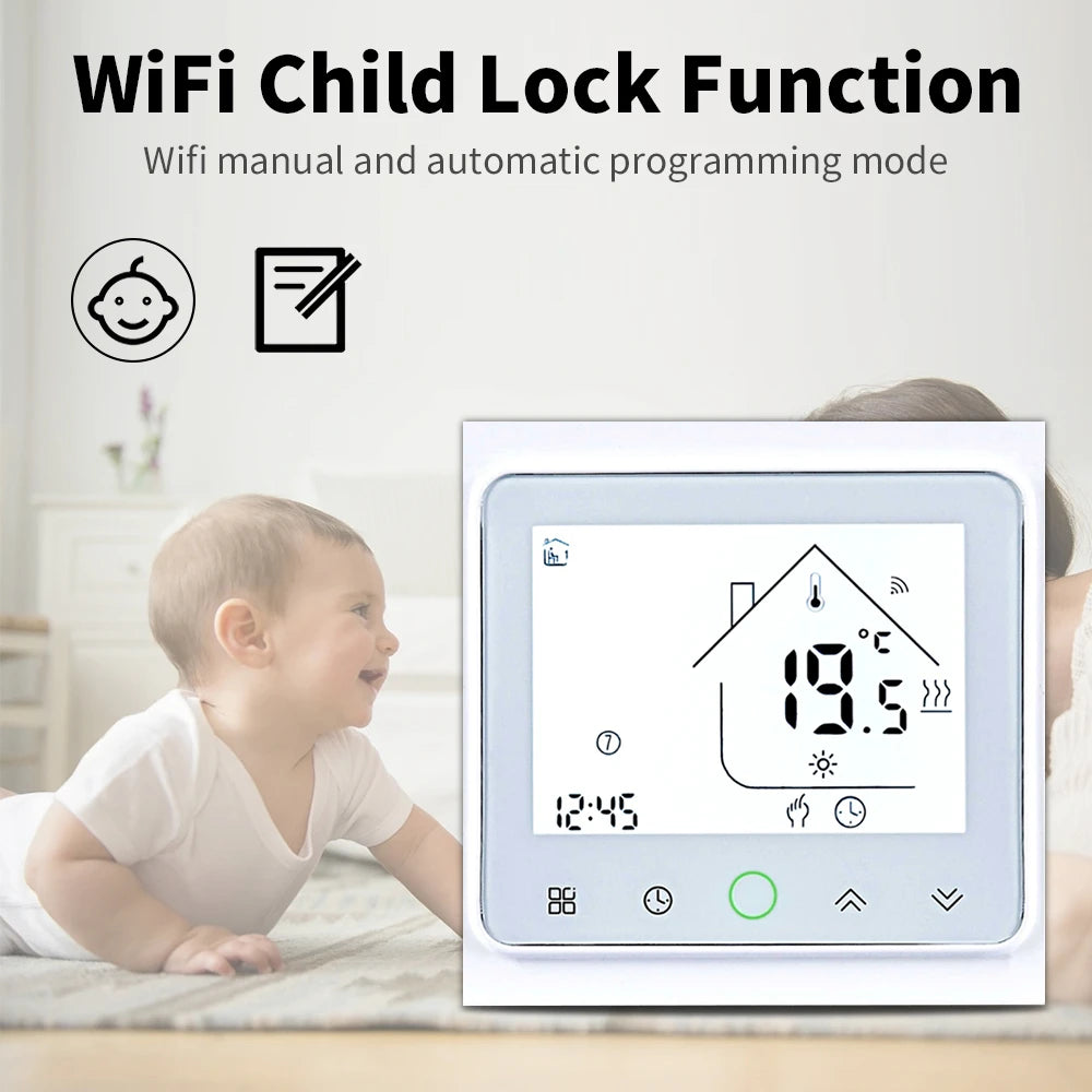 Smart WiFi Thermostat AC230V 3A 16A APP/Voice Control for Floor Heating with Digital LCD Display and Wall Mounted Installation