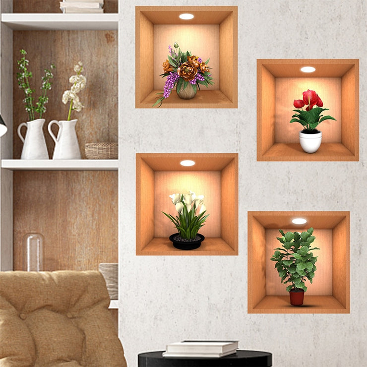 4pcs Plant Pattern Wall Sticker For Living Room