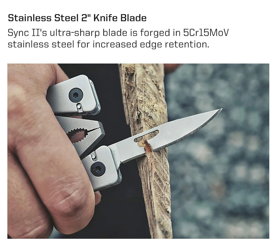 SOG Sync Mini Wearable Multitool Belt Buckle EDC Traveler Multi Tools Folding Pliers, Knife and 12 Survival Tools Kit For Men