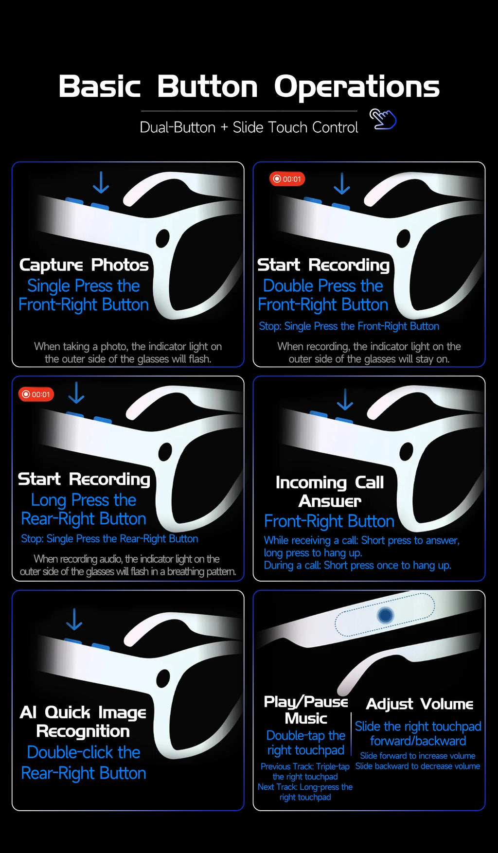2026 AI Smart Glasses Men with 800W HD Camera Real-time Voice Translation & Call POV Video Recording Smart Eyewear Travel/Vlog