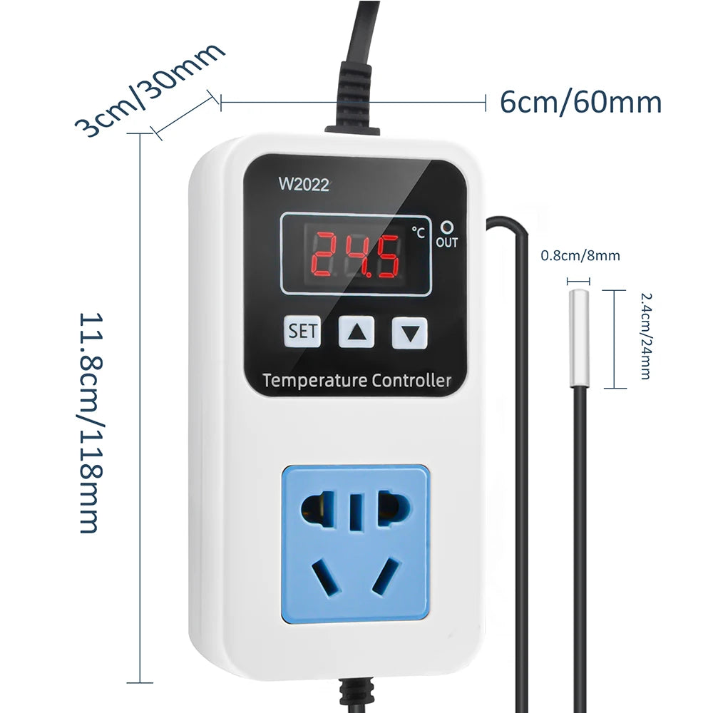W2022 Temperature Controller 110-220V Thermostat Outlet Heat Mat Greenhouse Temperature Controller with NTC Sensor
