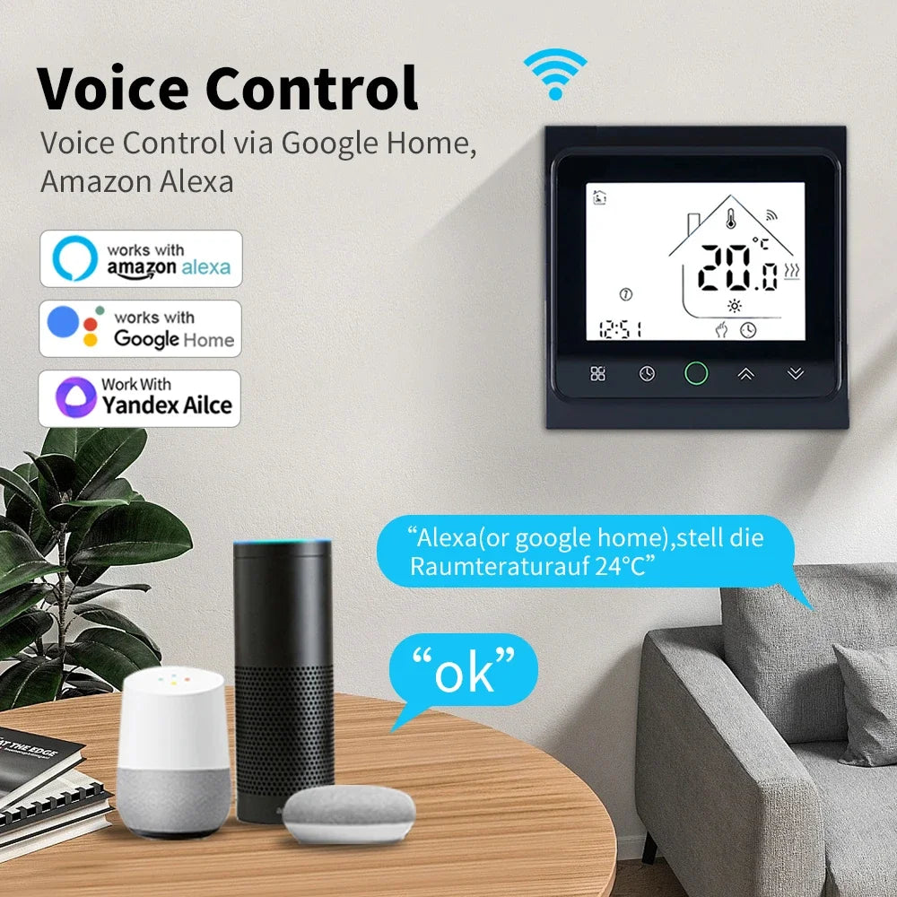 Smart WiFi Thermostat AC230V 3A 16A APP/Voice Control for Floor Heating with Digital LCD Display and Wall Mounted Installation