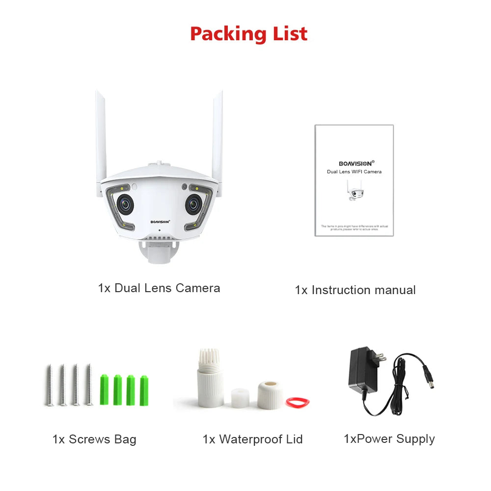 Wifi Surveillance Camera Outdoor 4MP POE Dual Lens 180° Ultra Wide Angle AI Human Detection Security Camera Camhipro APP
