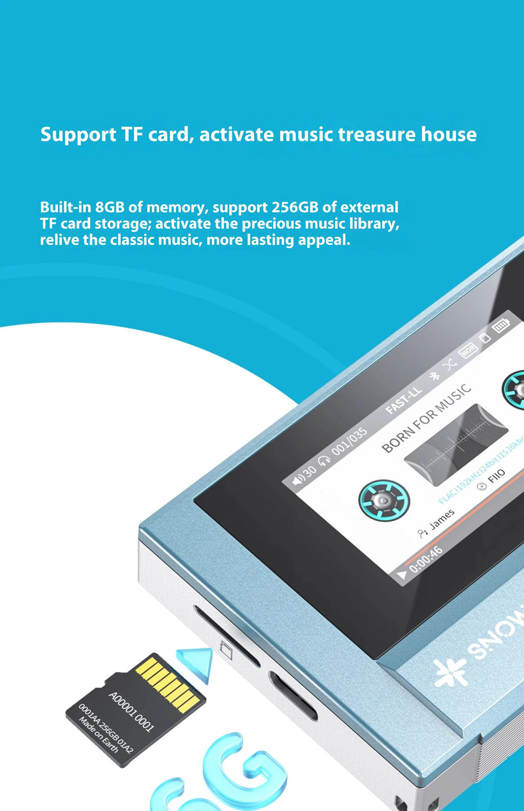 FIIO SnowSky ECHO MINI Wireless Bluetooth MP3 Player Portable Audio LCD Custom Mini Music Player for Music Lovers Gift Idea