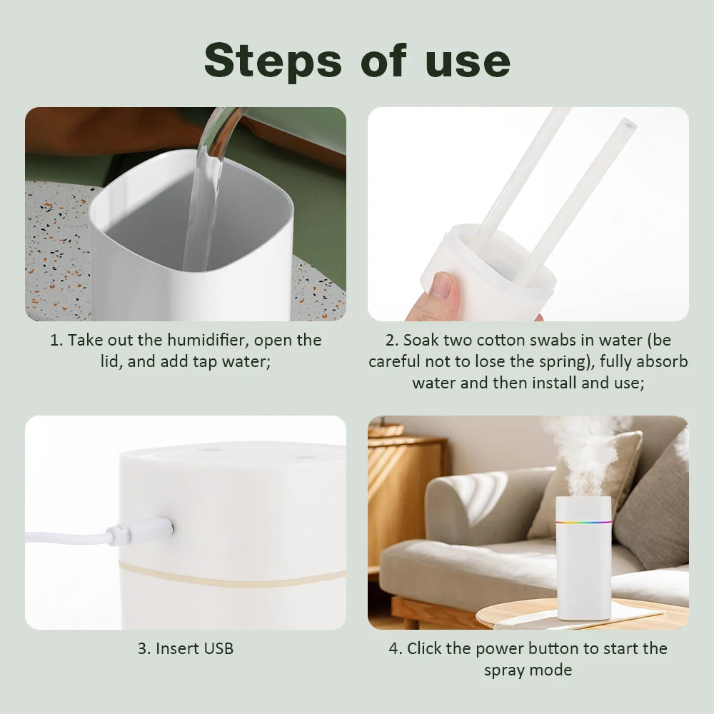 Air Humidifier Cool Mist Aroma Diffuser Portable 600ml Electric Air Humidifier Diffuser USB Humidificador For Home Office