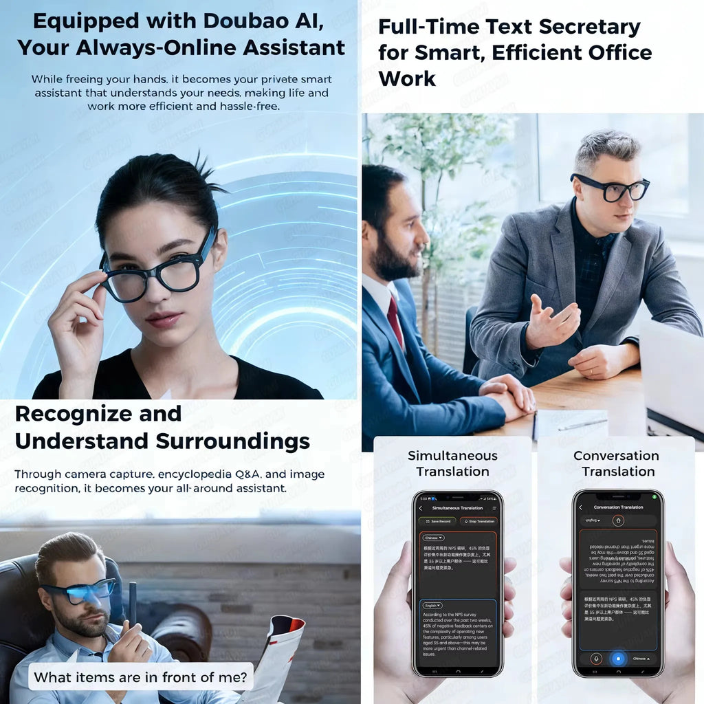 2026 AI Smart Glasses M02 Ultra 1080P HD Camera ChatGPT 3600mAh Charging Case Power Bank 32GB Translation Music Video Sunglasse