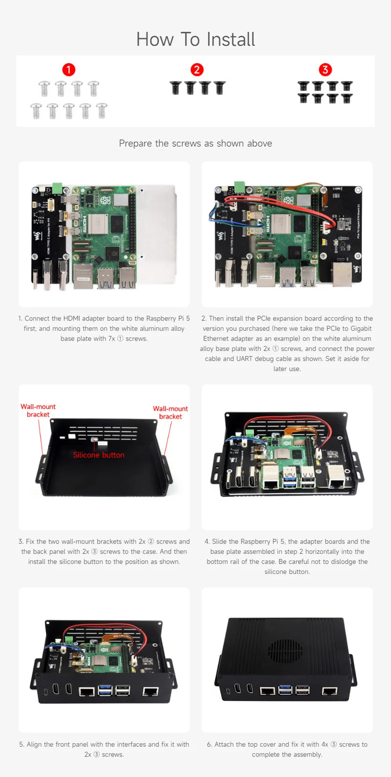 Raspberry Pi 5 All-In-One Mini-Computer Kit PCIe to 4-Ch USB3.2 Gen1 Ports Module BOX Aluminum Alloy Case for RPi 5