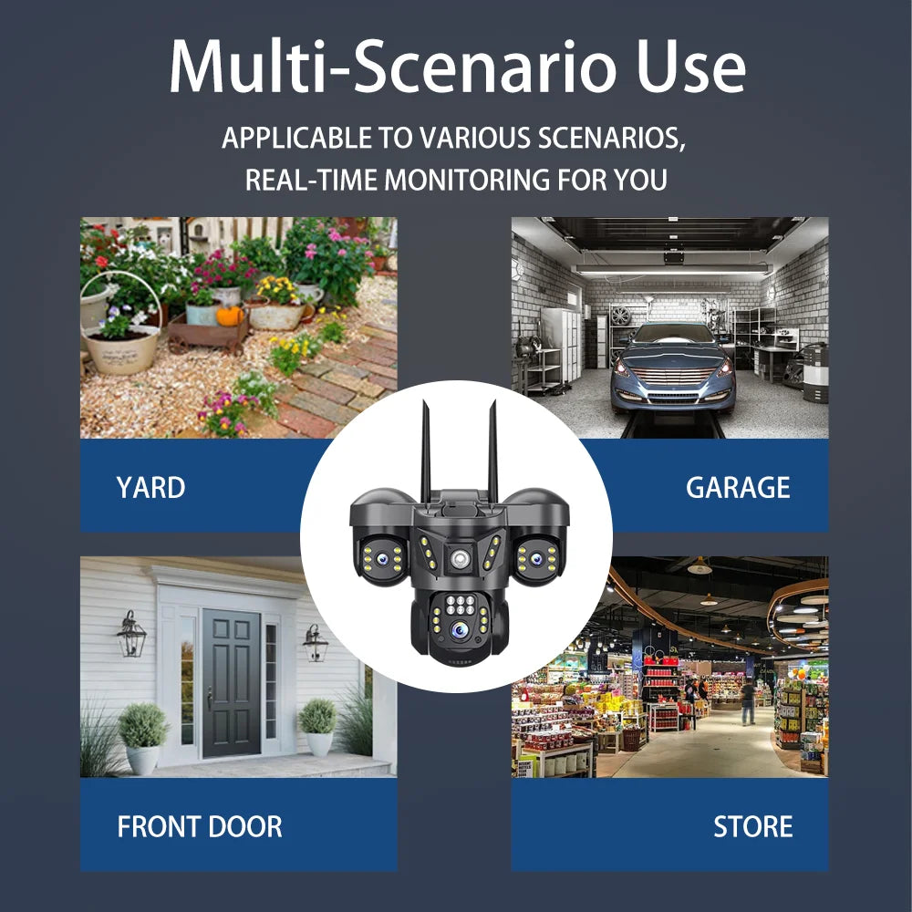 V380 Pro WiFi IP Camera Outdoor 15MP 8K Triple Lenses Triple Screens Security Video Monitor Night Vision Waterproof CCTV Cameras