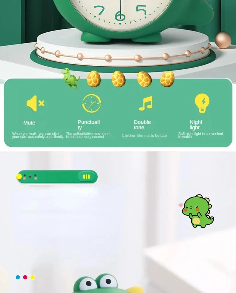 Cartoon Dinosaur Alarm Clock with Wake-up Light Specially Designed for Kids Boys Girls and Primary School Students