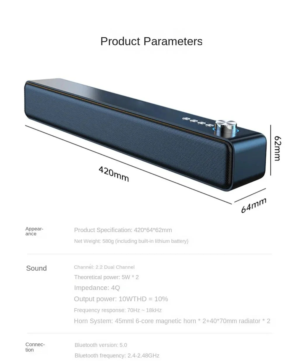 Original Bluetooth Subwoofer Soundbar TV Audio Echo Wall Computer Speaker Home Theater Music Wireless Blueooth Speaker Gift