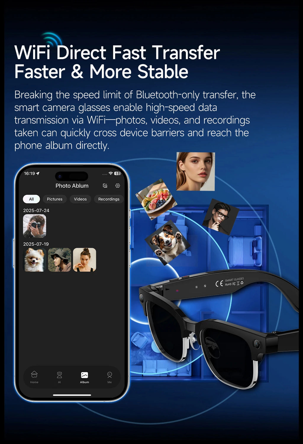 2026 AI Smart Glasses Men with 800W HD Camera Real-time Voice Translation & Call POV Video Recording Smart Eyewear Travel/Vlog