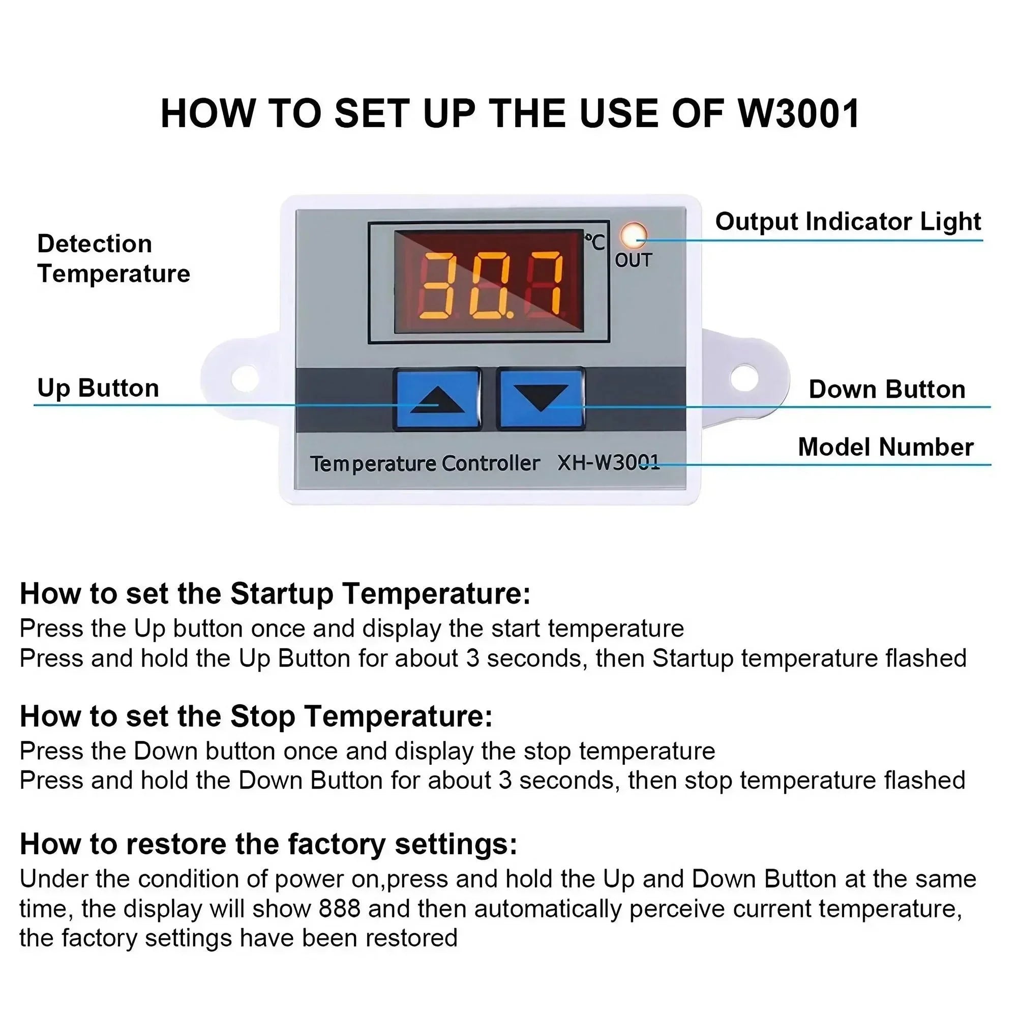 STONEGO W3001 Digital Control Temperature Microcomputer Thermostat Switch Thermometer New Thermoregulator 12/24/220V