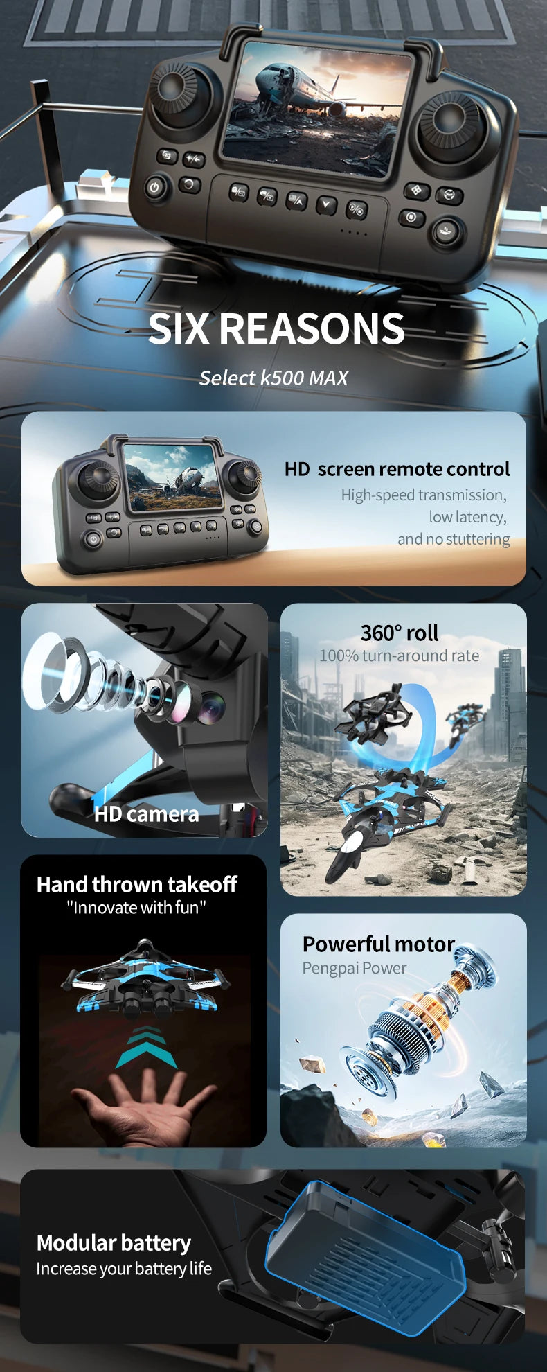 K500MAX RC Drone Fighter HD Professional Camera 360° roll WIFI Fpv Aircraft Quadcopte Aerial Photography  with screen Drone Toys