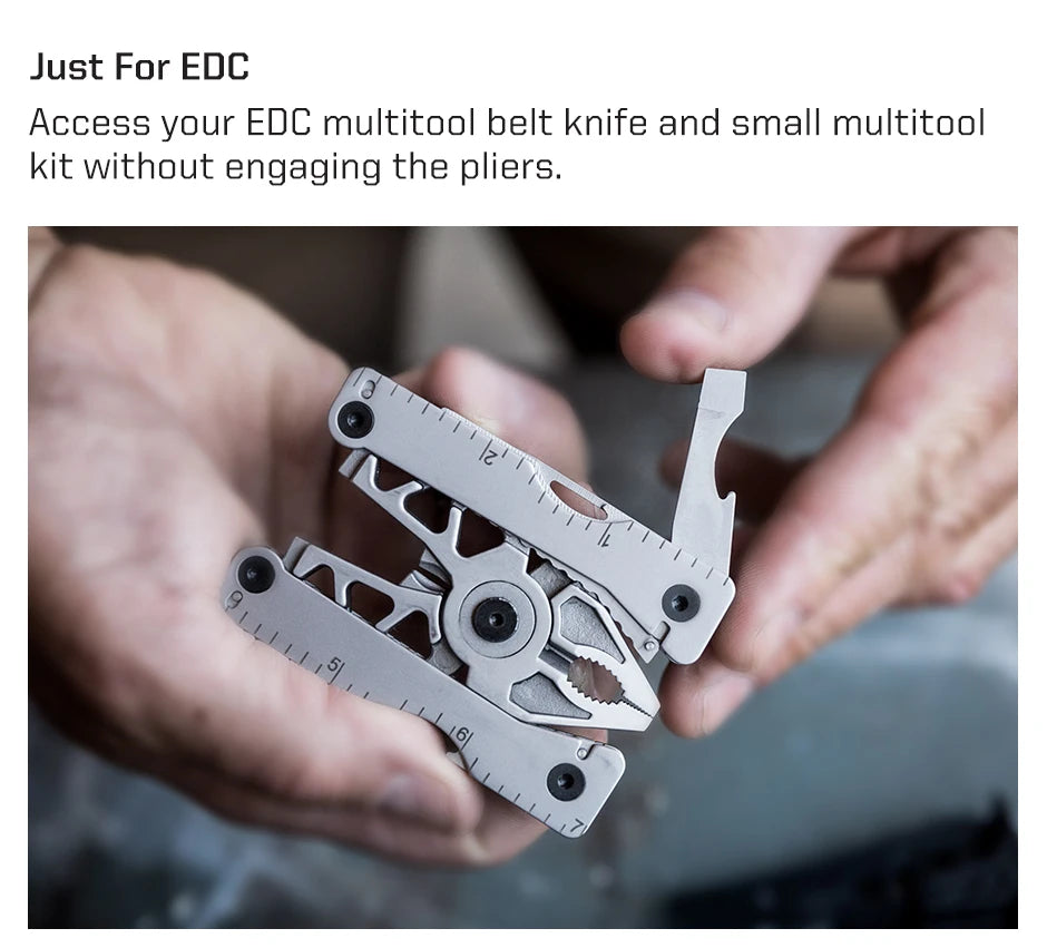 SOG Sync Mini Wearable Multitool Belt Buckle EDC Traveler Multi Tools Folding Pliers, Knife and 12 Survival Tools Kit For Men