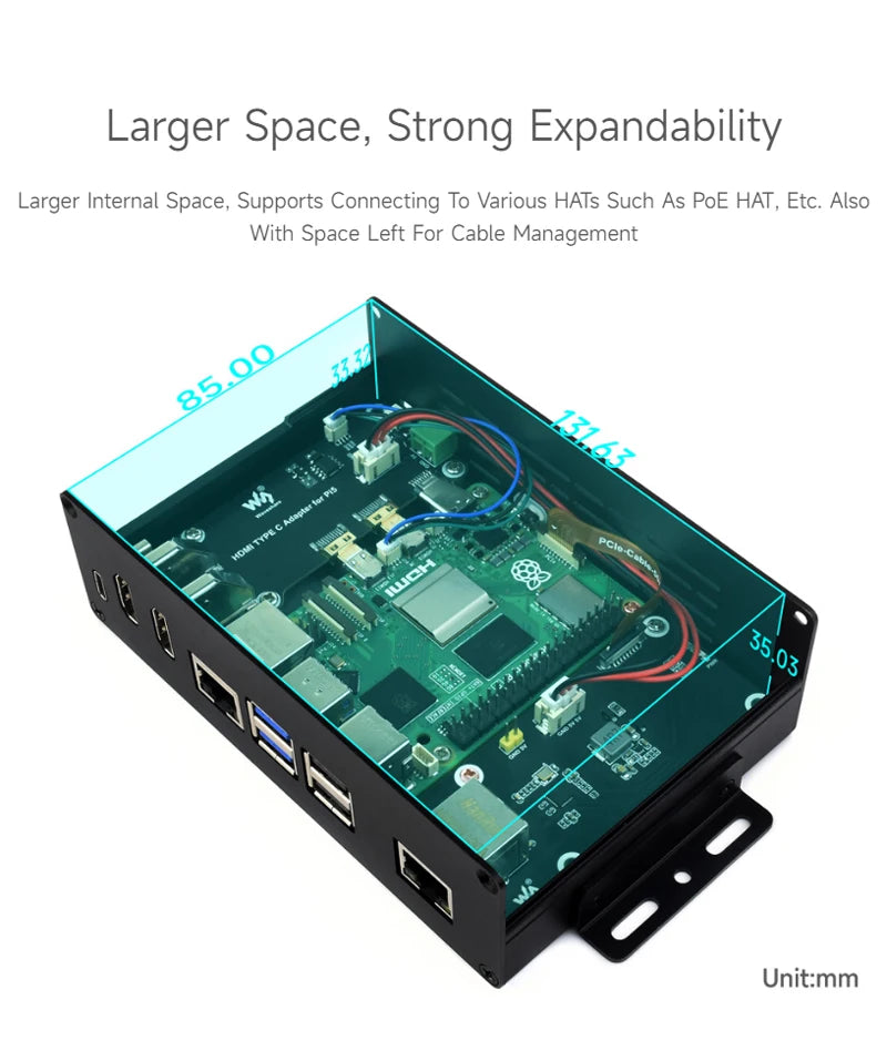 Raspberry Pi 5 All-In-One Mini-Computer Kit PCIe to 4-Ch USB3.2 Gen1 Ports Module BOX Aluminum Alloy Case for RPi 5