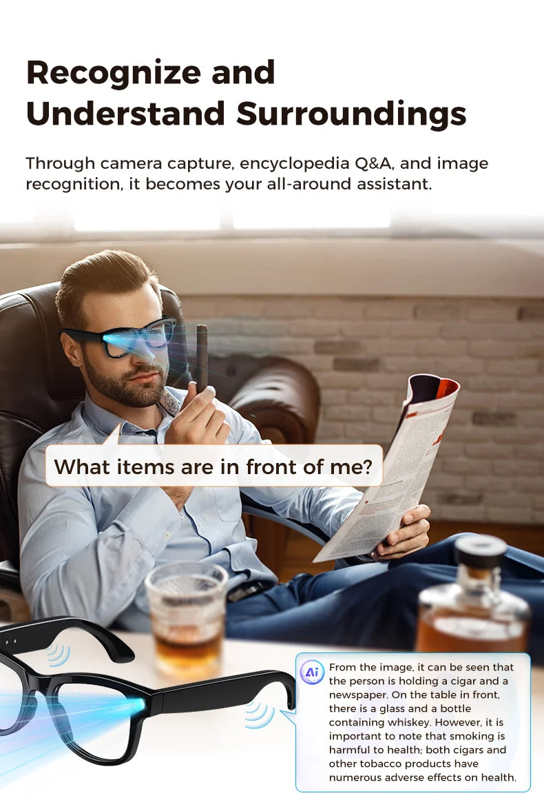 2026 AI Smart Glasses with 8MP Camera Video Recording 120+ Languages Translation Sunglasses Bluetooth Call Music Play Men Women