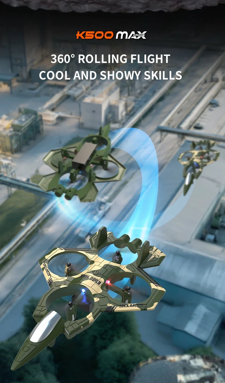 K500max Fighter Jet Quadcopter Drone Rolling Stunt Lights Rc Airplane no camera that can fly