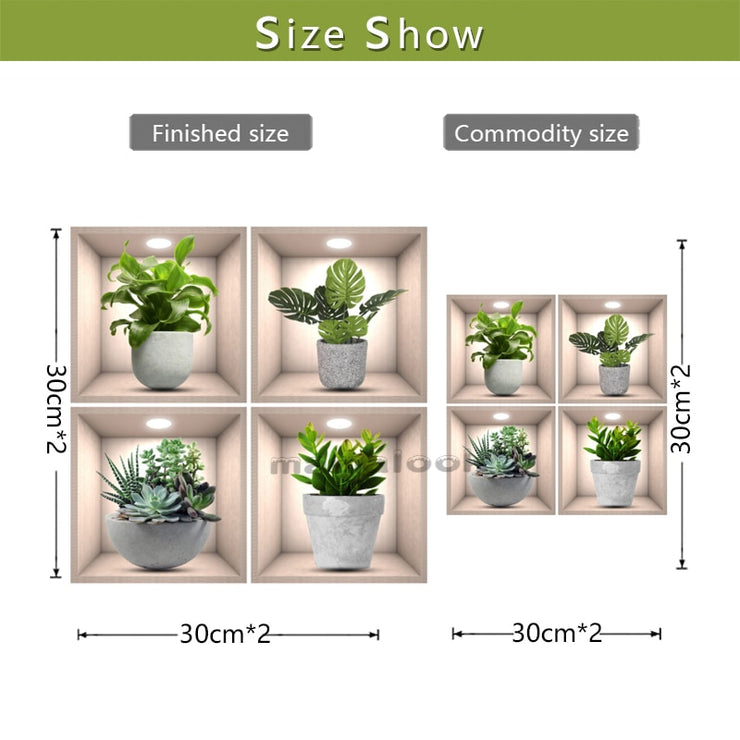 4pcs Plant Pattern Wall Sticker For Living Room