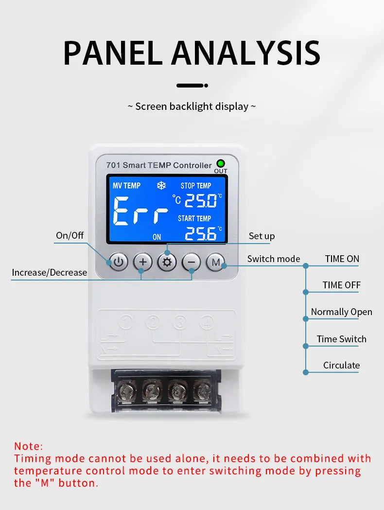 701 Smart Temperature Controller Constant Thermostat Control Timing Control Switch Cycle Control Multiple Sensor Head Optional