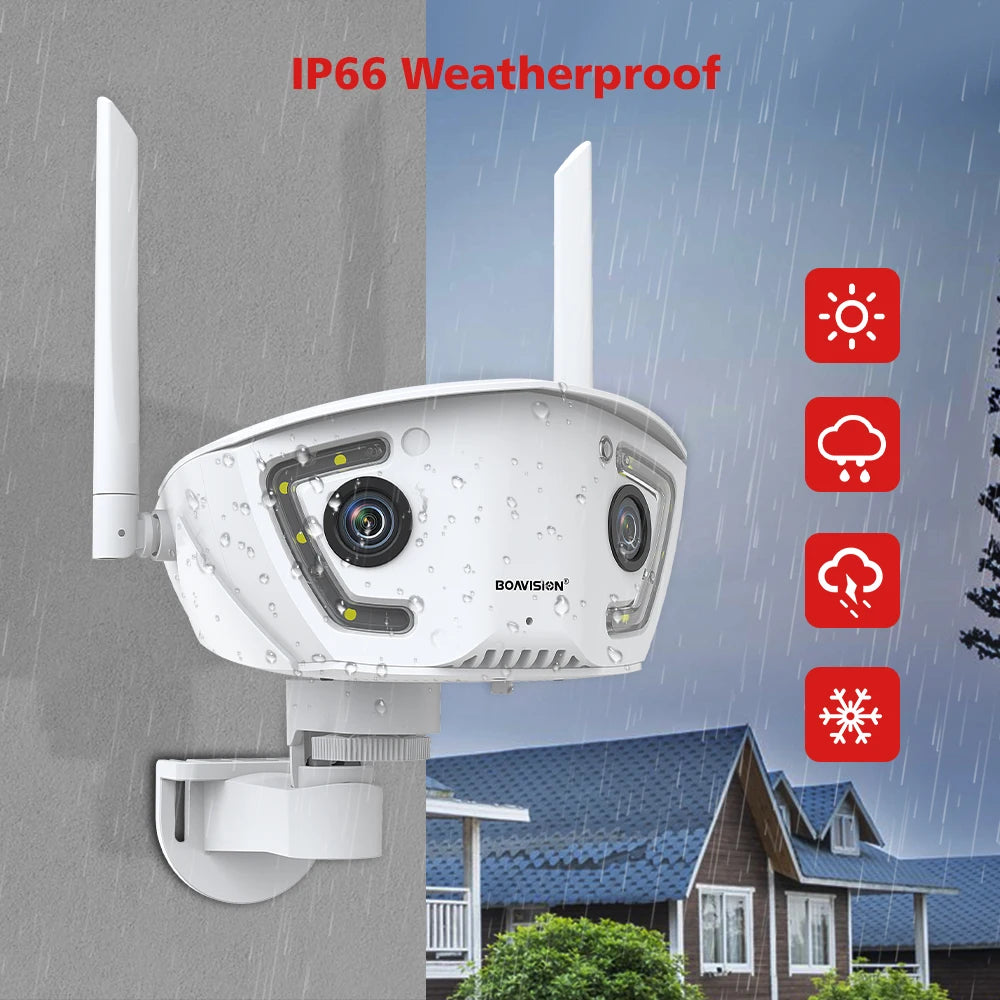 Wifi Surveillance Camera Outdoor 4MP POE Dual Lens 180° Ultra Wide Angle AI Human Detection Security Camera Camhipro APP