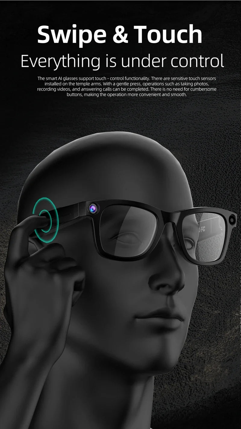 2026 4K Smart AI Glasses 800W pixel AI Shooting Camera HD Photo Video Voice Call Translation Waterproof Bluetooth AI Glasses