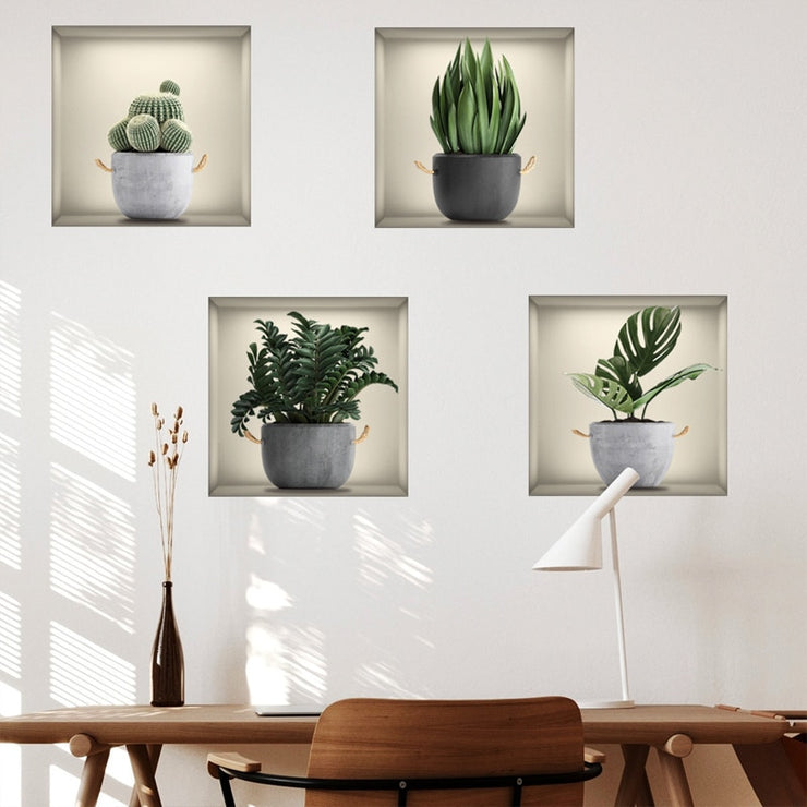 Home Gadgets - 4Pcs Plant Pattern Wall Sticker For Living Room