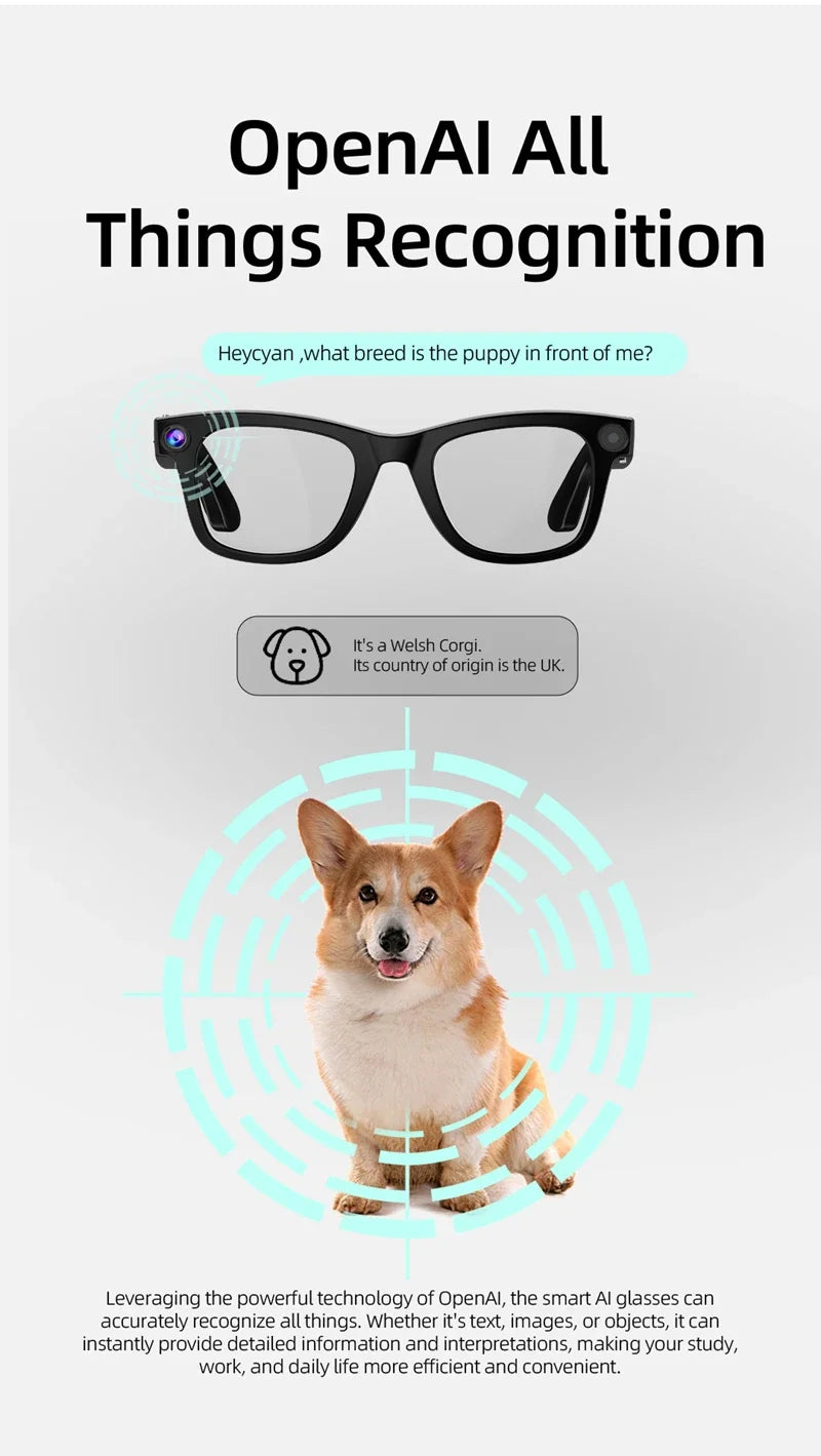 2026 4K Smart AI Glasses 800W pixel AI Shooting Camera HD Photo Video Voice Call Translation Waterproof Bluetooth AI Glasses